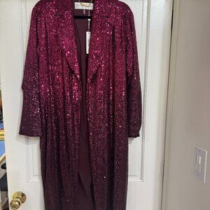 NWT- Trina Turk 'Pisces' Sequin Longline Jacket, Festive Fuchsia/Plum sz S